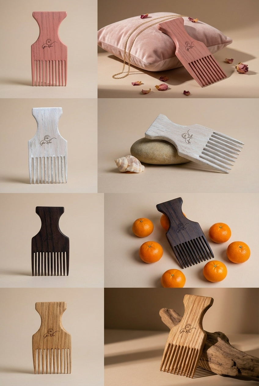 Jeronimo Encino Wood Hair Pick - Anti-Frizz, Static-Free, Ethically-Made, For All Hair Types