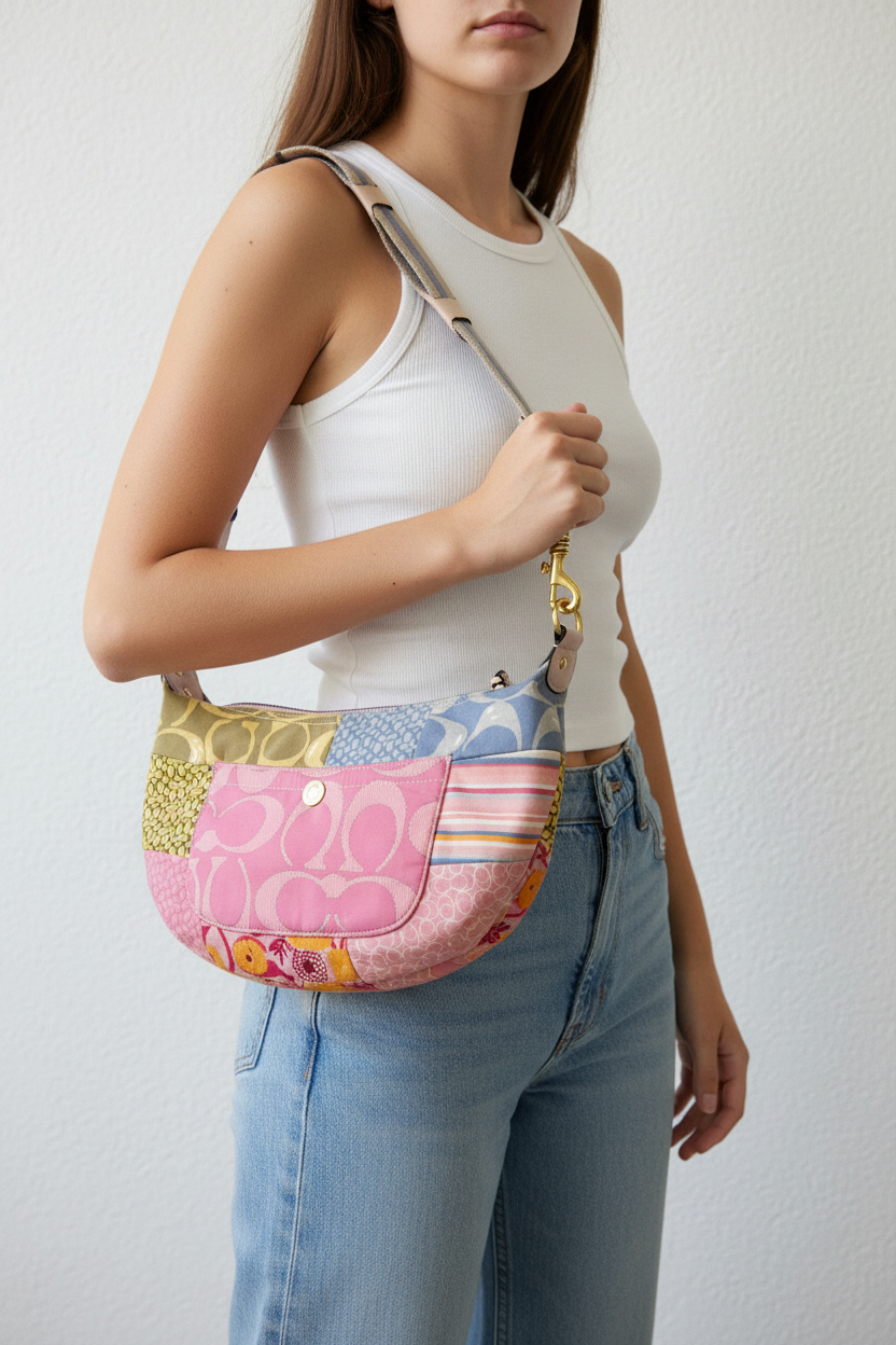 Vintage Coach Hampton Pastel Patchwork Multi-Colored Hobo Shoulder Bag