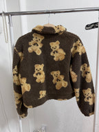 Bear Pattern Plush Teddy Zip Jacket