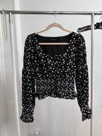 Code Mode Black Ditsy Floral Square-Neck Smocked Blouse (S)