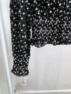 Code Mode Black Ditsy Floral Square-Neck Smocked Blouse (S)