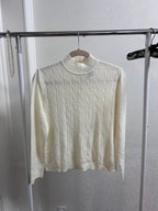 Koret Cream Cable-Knit Zip Mock Neck Sweater (S)