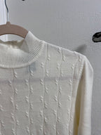 Koret Cream Cable-Knit Zip Mock Neck Sweater (S)