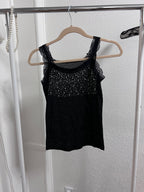 Black Lace Trim Rhinestone Tank Top