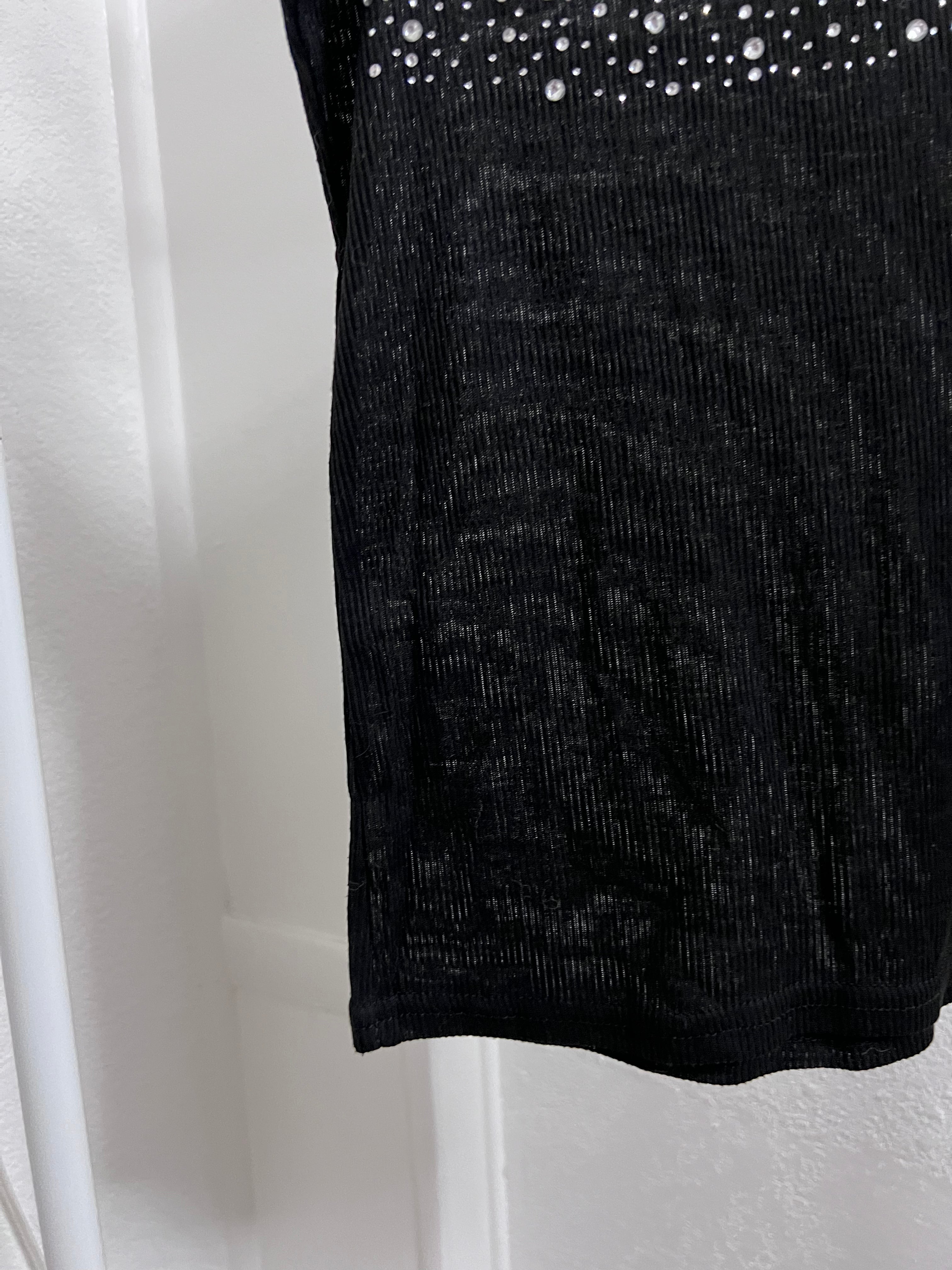 Black Lace Trim Rhinestone Tank Top