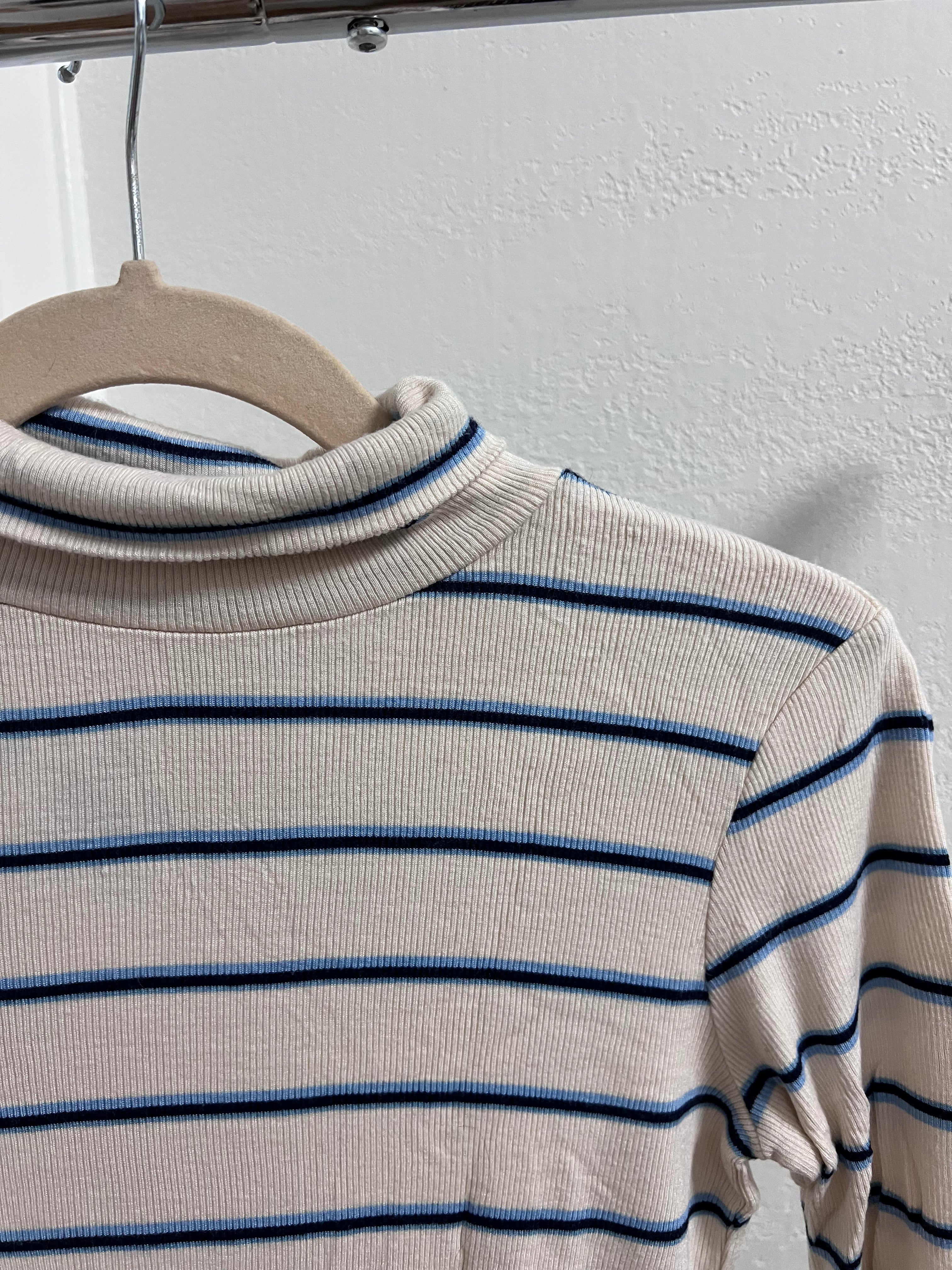 3 Girls Clothing Striped Ribbed Turtleneck Long Sleeve Top