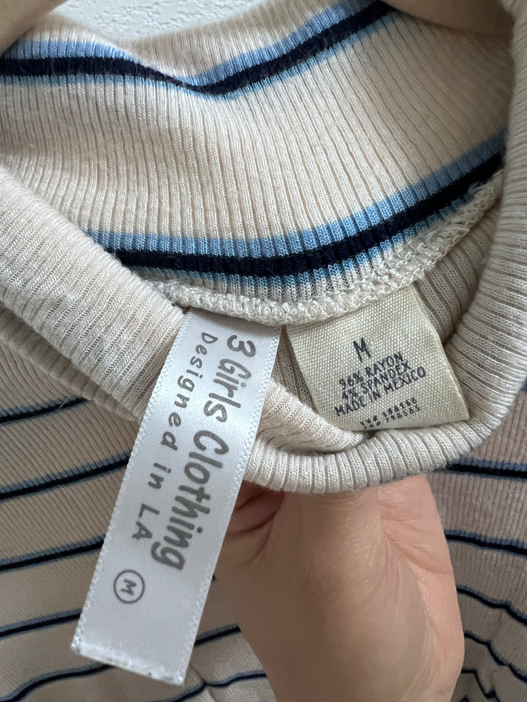 3 Girls Clothing Striped Ribbed Turtleneck Long Sleeve Top