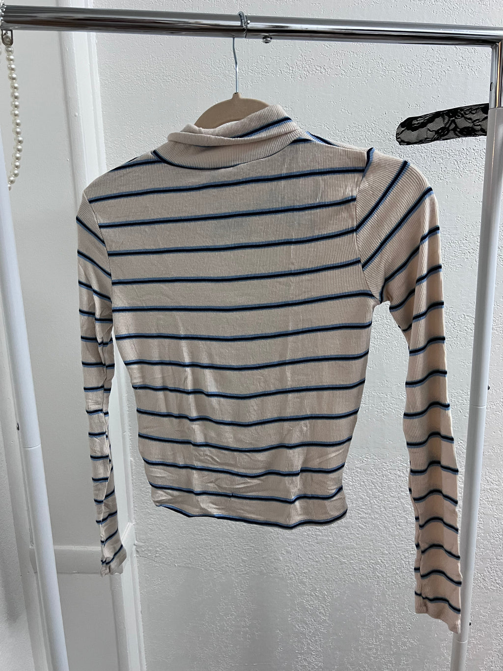3 Girls Clothing Striped Ribbed Turtleneck Long Sleeve Top