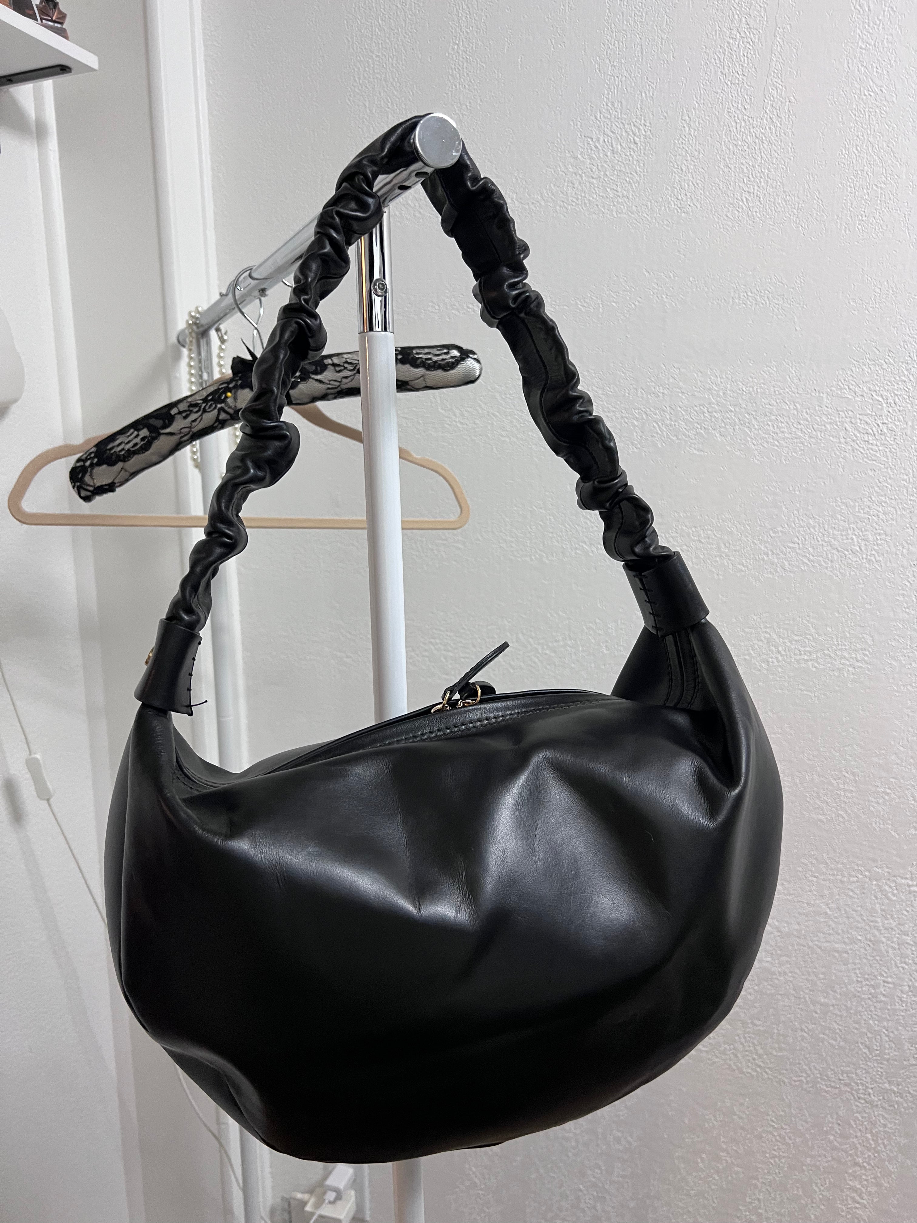 Amerai Italian Leather Ruched Shoulder Bag