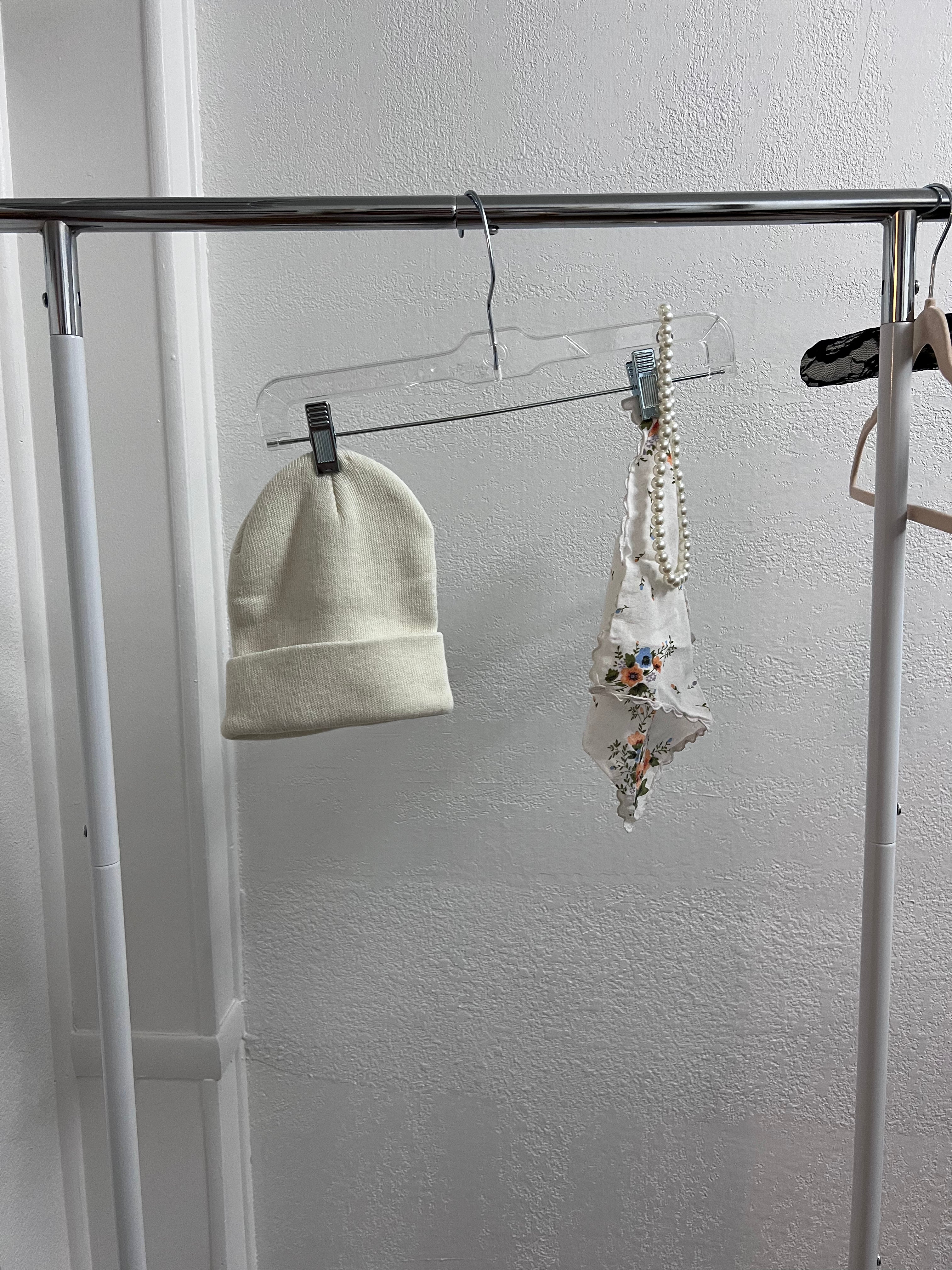 Beige White Rib Beanie