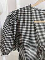 bw gingham tie-front babydoll blouse