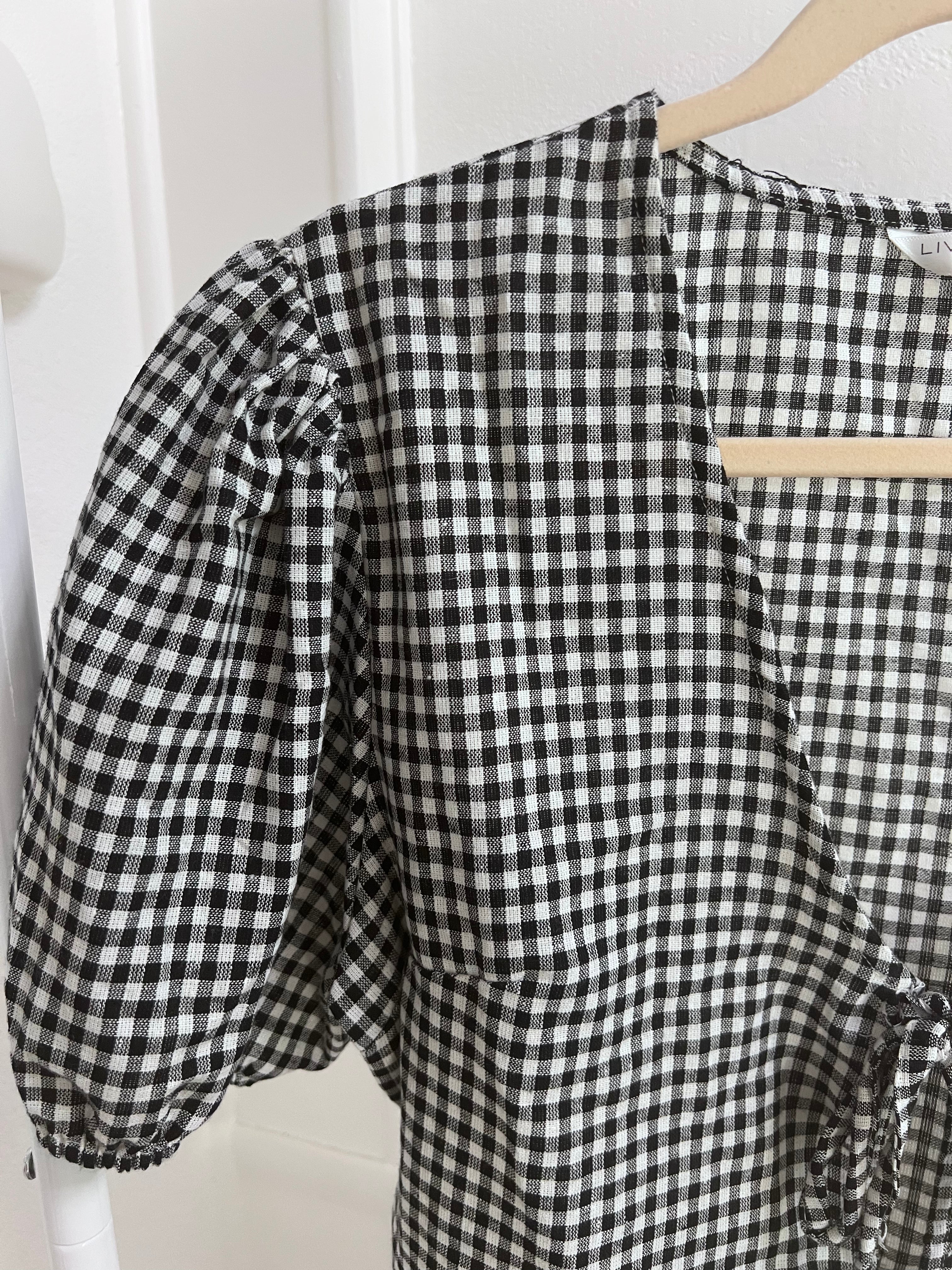 bw gingham tie-front babydoll blouse