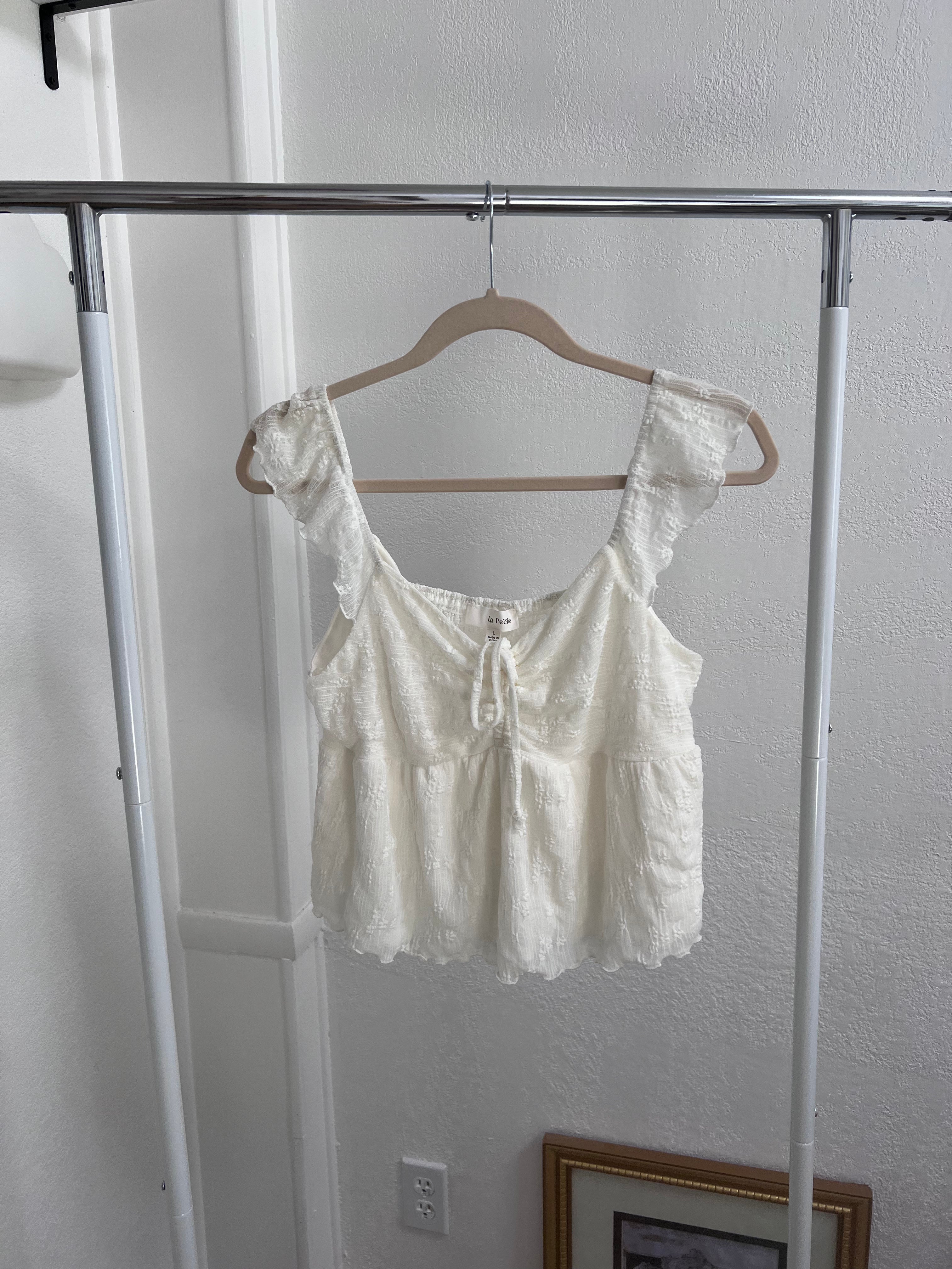 embroidered cream tie tank