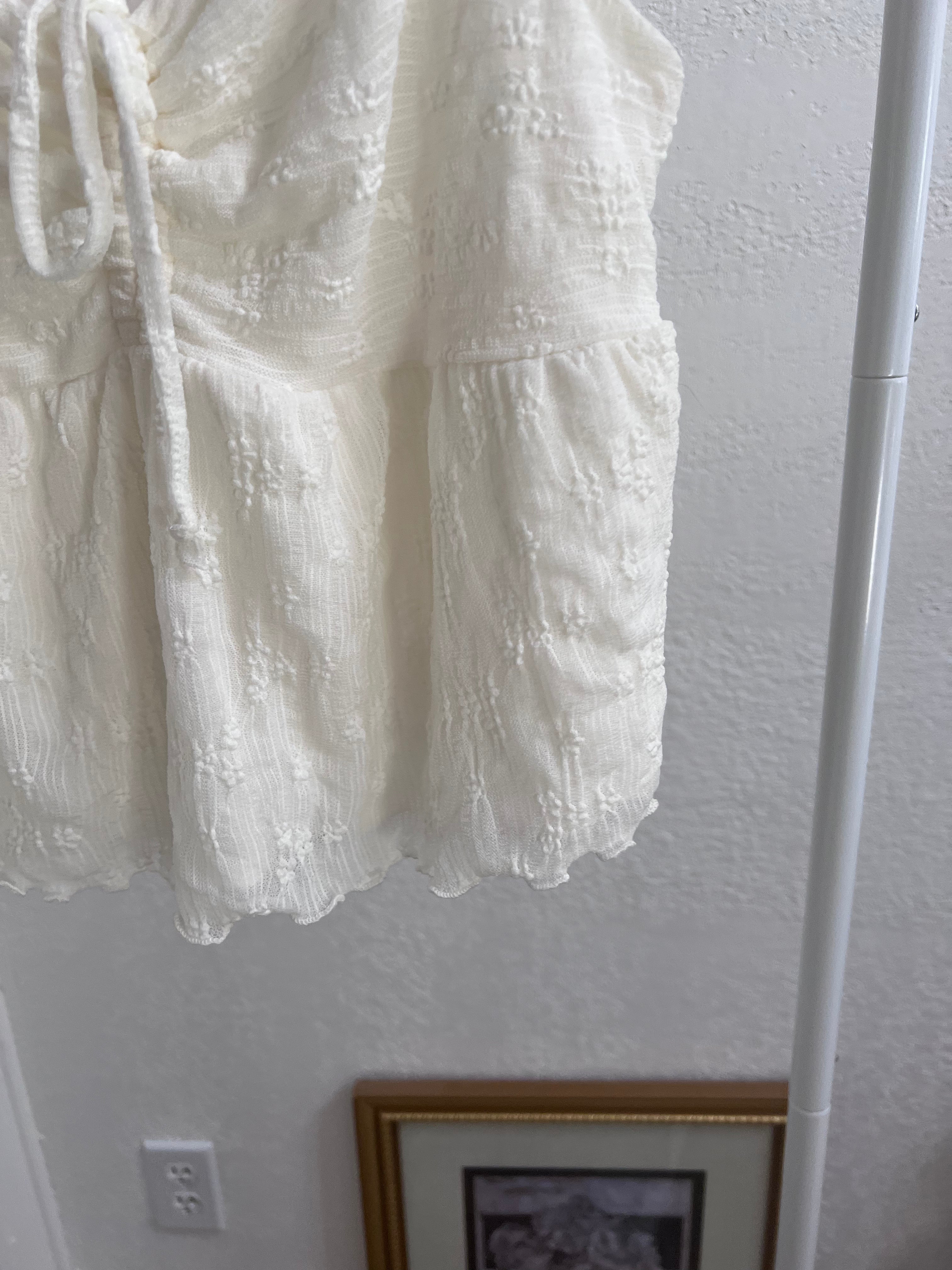 embroidered cream tie tank