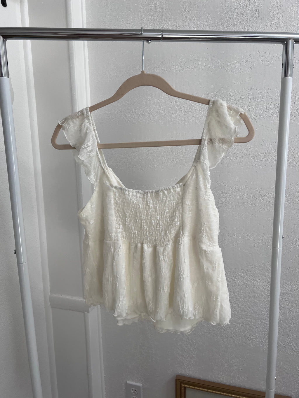 embroidered cream tie tank