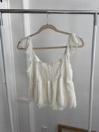 embroidered cream tie tank