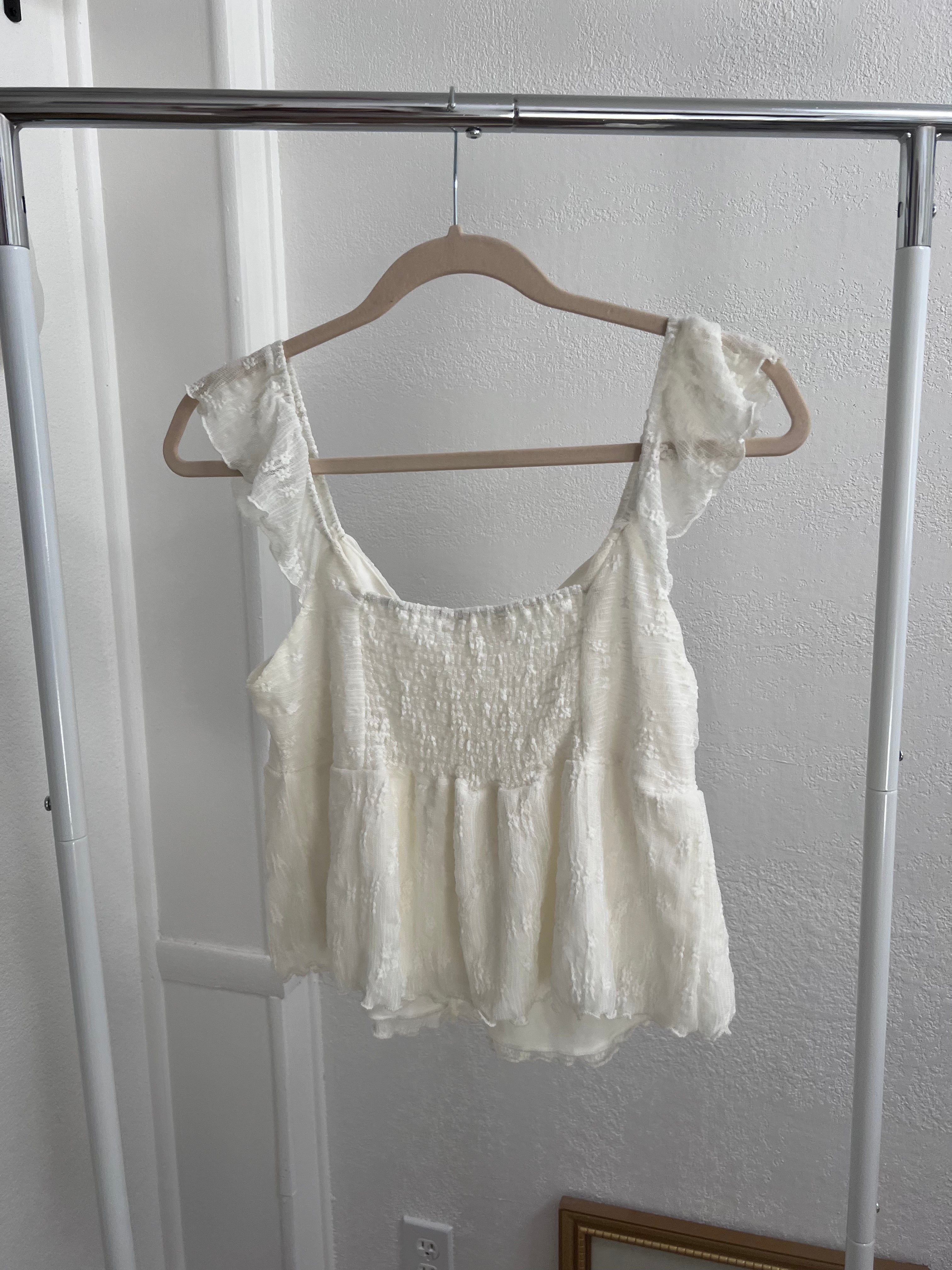 embroidered cream tie tank