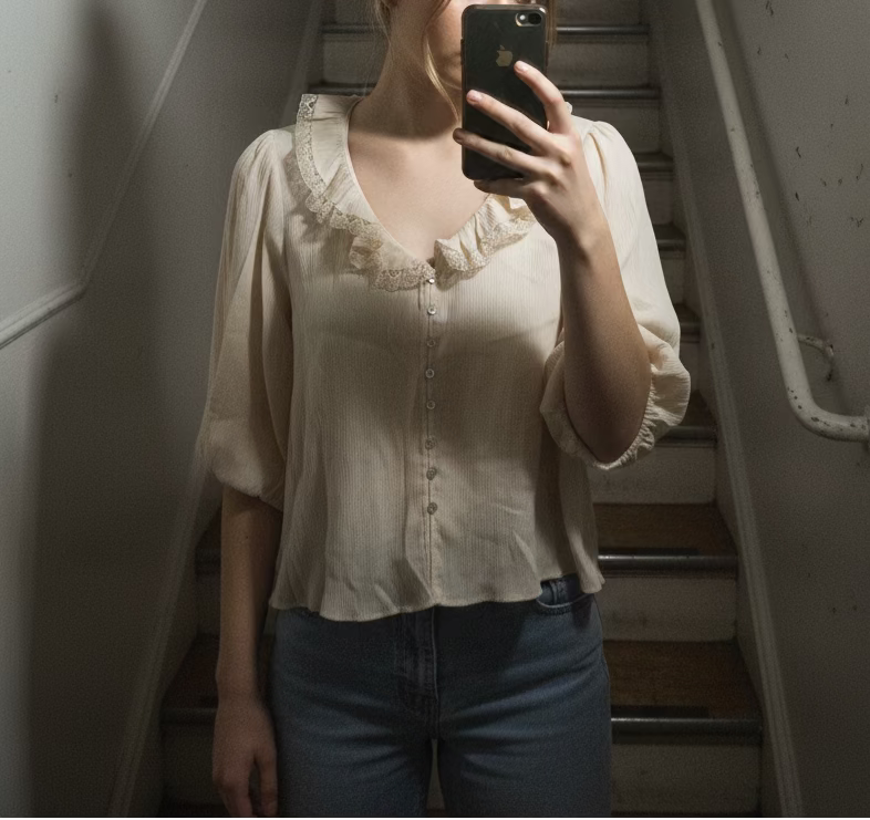 lace collar cream blouse