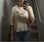 lace collar cream blouse