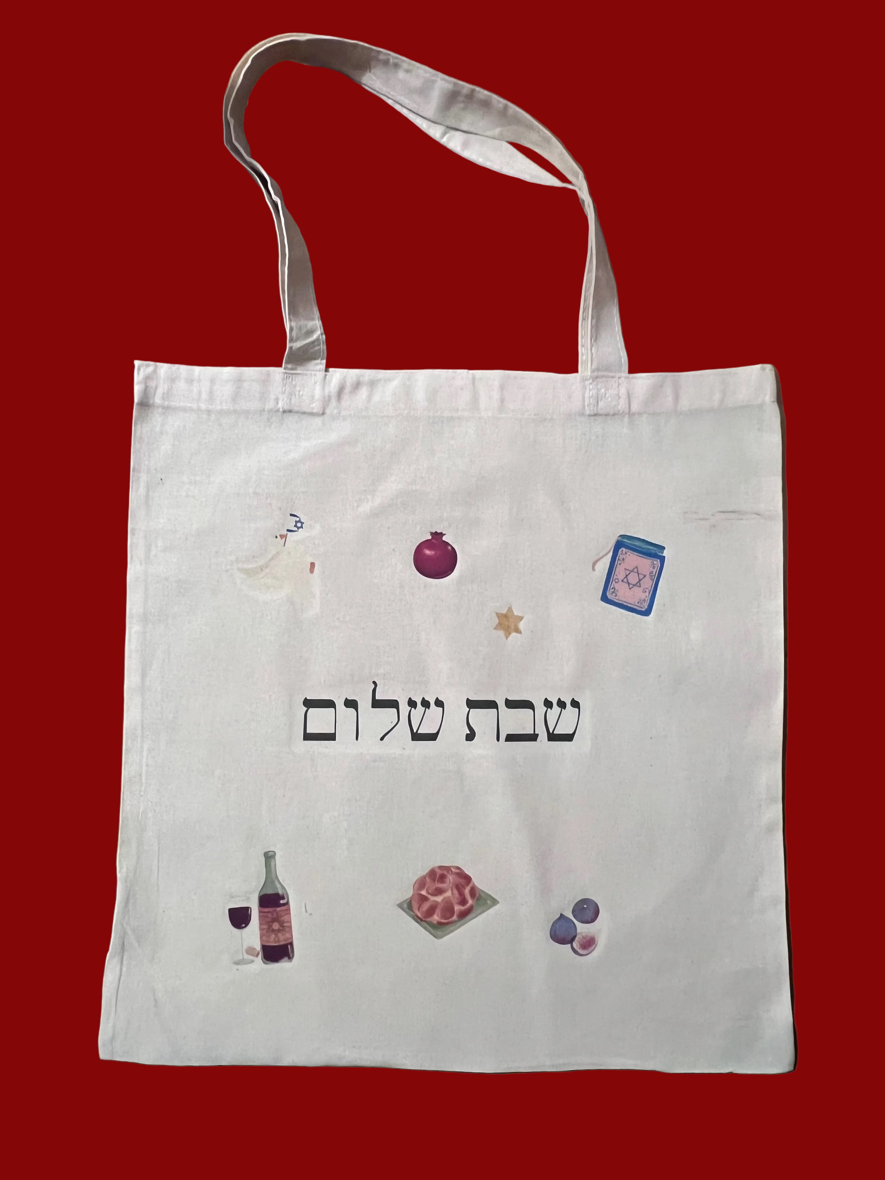 shabbat shalom tote bag with jewish motifs