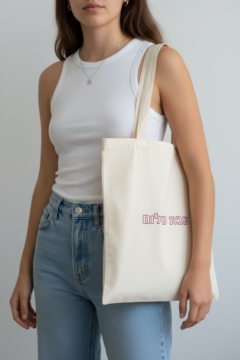 shabbat shalom tote bag in hebrew